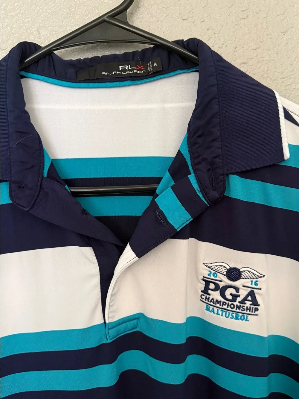 Ralph Lauren PGA Striped Polo in Navy, Teal & White